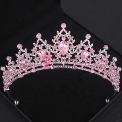 Coroana eleganta pentru mireasa CR012KK Argintie cu cristale Pink